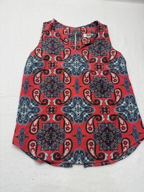 Verse Women’s Coral Paisley Medallion Sleeveless Tank Blouse Boho Made USA
